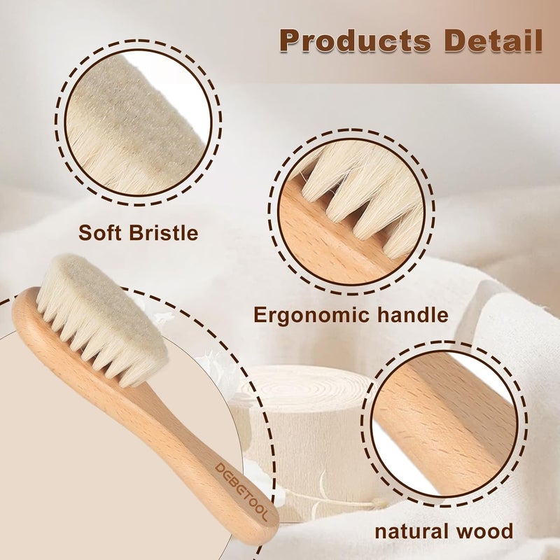 DEBETOOL Baby Hair Brush, 2 Packs - Natural Wooden Brush with Premium Goat Bristle, Ideal for Newborns & Toddlers, Promotes Healthy Hair Growth, Prevents Scalp Irritation, Off-white - Image 3
